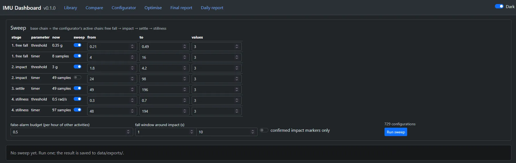 PC dashboard device settings panel