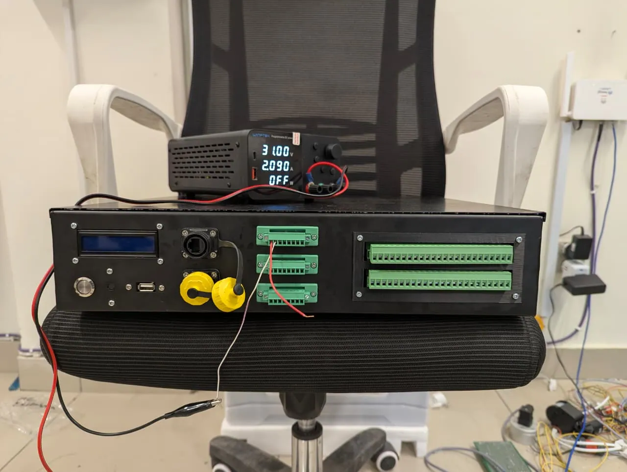 Controller unit with LCD and terminal blocks under test