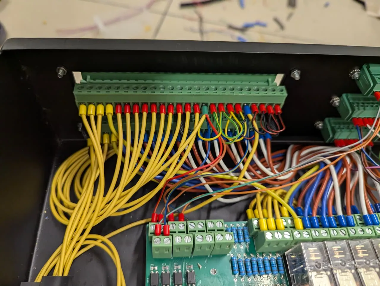 Controller internals: dense wiring into terminal blocks